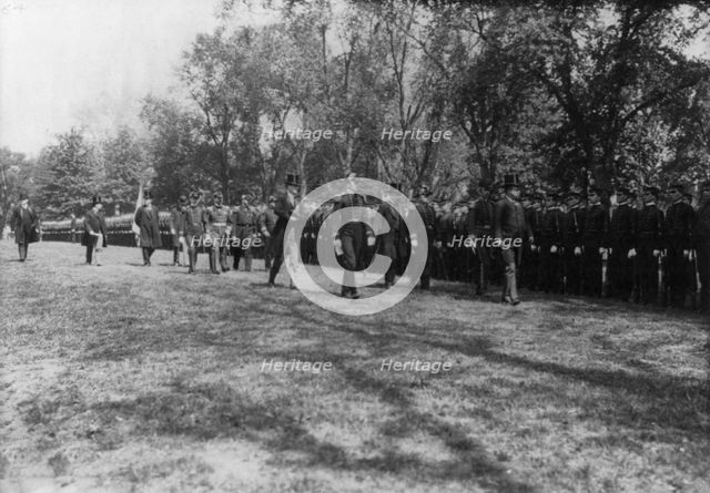 President Theodore Roosevelt reviewing Brigade of Midshipmen, U.S. Naval Academy, Annapolis, 1902. Creator: Frances Benjamin Johnston.