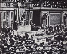 President Wilson in Congress recommending the US enter the war against Germany, 1917