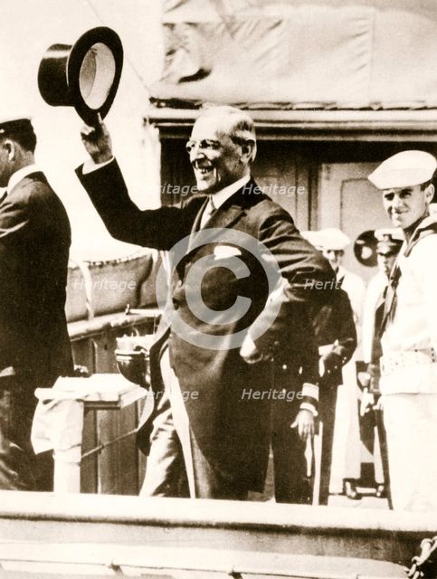 President Woodrow Wilson on the bridge of the 'George Washington', 4 December, 1919. Creator: Unknown.