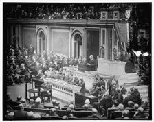 President Woodrow Wilson addressing Joint Session of Congress, between 1910 and 1920. Creator: Harris & Ewing