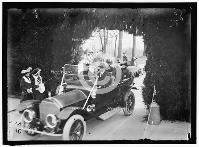 President Woodrow Wilson and wife Ellen Axson Wilson leaving the White..., between 1913 and 1914. Creator: Harris & Ewing.