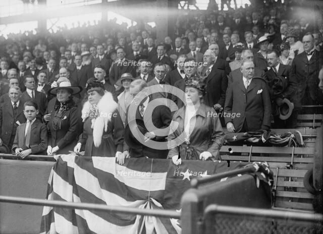 President Woodrow Wilson and wife Ellen Axson Wilson, Mrs. Willoughby S Chesley, Baseball, 1917. Creator: Harris & Ewing.