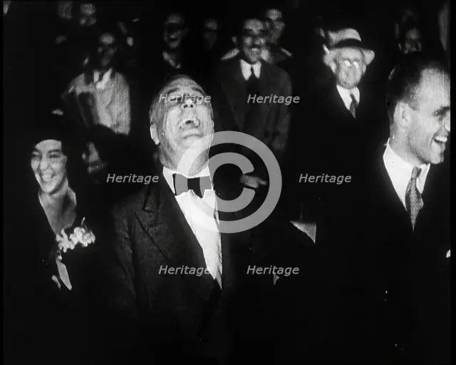 Presidential Candidate Franklin D Roosevelt Listening To the Actor Will Rogers Pledging..., 1932. Creator: British Pathe Ltd.
