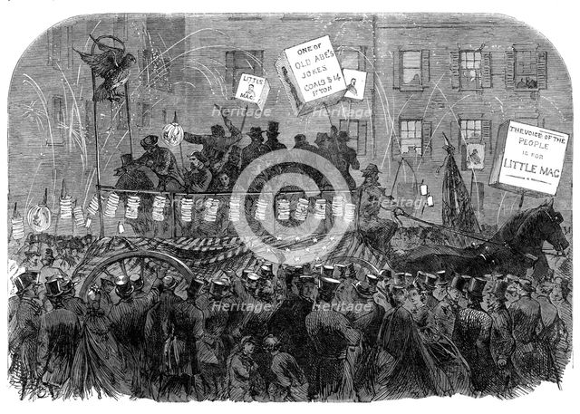 Presidential electioneering in New York: torchlight procession of the M'Clellan party, 1864. Creator: Unknown.