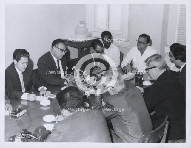 Press conference held by George Price, British Honduras elections, 1 March 1965. Creator: Unknown.