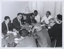 Press conference held by George Price, British Honduras elections, 1 March 1965. Creator: Unknown