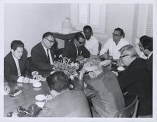 Press conference held by George Price, British Honduras elections, 1 March 1965. Creator: Unknown