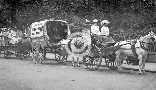 'Press Carts' delivering Votes for Women in central London, July 1911. Creator: Unknown.