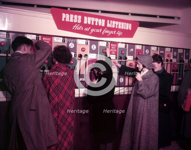 'Press Button Listening', HMV, Oxford Street, London, 1953.  Creator: Arthur Charles Kirby Ware.