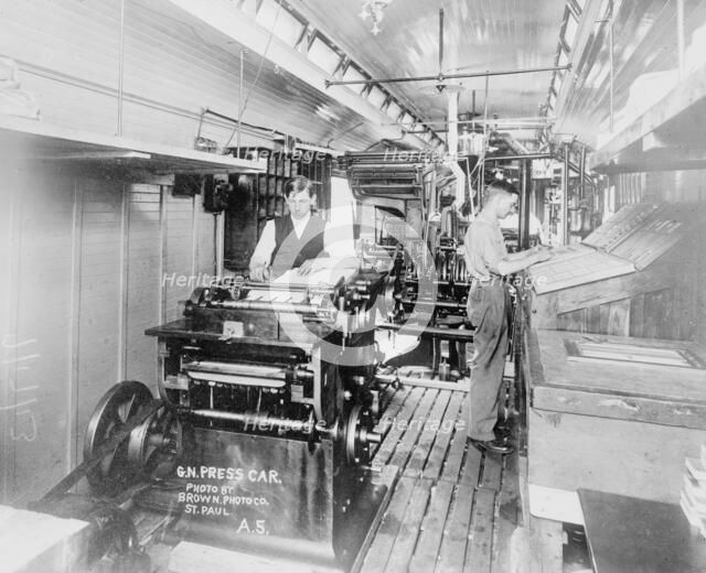 Press room on press car, 1913. Creator: Bain News Service.