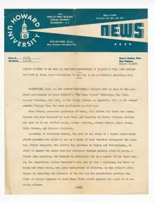 Press release from Howard University for the premiere of "The Amen Corner", May 6, 1955. Creator: Unknown