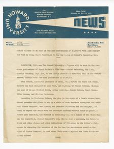 Press release from Howard University for the premiere of "The Amen Corner", May 6, 1955. Creator: Unknown