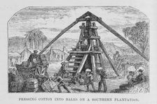 Pressing cotton into bales on a southern plantation, 1882. Creator: Unknown