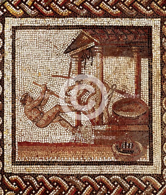  'Pressing olives for oil extraction', Roman mosaic.
