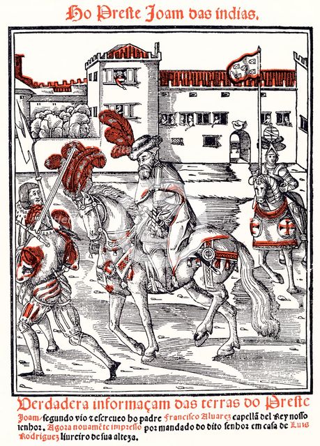 Prester John, legendary Christian priest-king, riding out from a city, 1540. Artist: Unknown