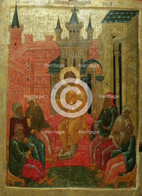 Prepolowenie (Christ among the Doctors), 15th century. Artist: Russian icon  