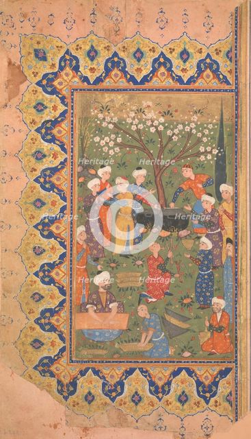 Preparation For a Noon-Day Meal, Folio from a Divan (Collected Works) of Mir 'Ali Shir Nava'i, 1580. Creator: Qasim 'Ali of Shiraz.