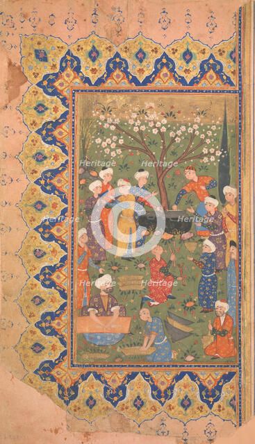 Preparation For a Noon-Day Meal, Folio from a Divan (Collected Works) of Mir 'Ali Shir Nava'i, 1580. Creator: Qasim 'Ali of Shiraz.