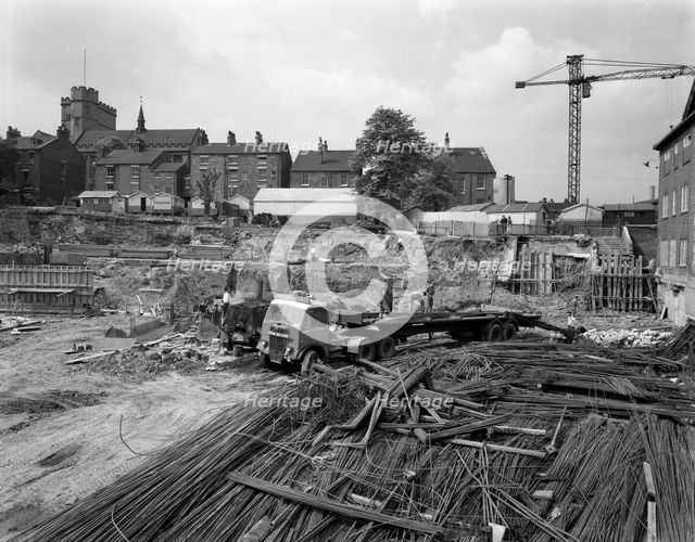 Preparation for construction work, Sheffield University, South Yorkshire, 1960. Creator: Michael Walters.