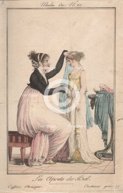 Preparations for the ball: Etruscan Hairstyle, Greek Costume, 1801.