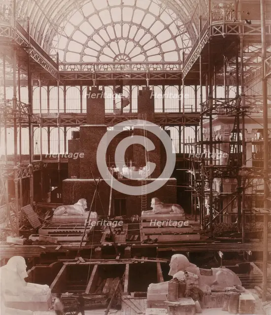 'Preparations for the erection of the Colossi of Aboo Simbel', Crystal Palace, Sydenham, 1852-1854. Creator: Philip Henry Delamotte.