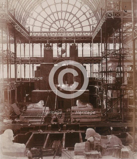'Preparations for the erection of the Colossi of Aboo Simbel', Crystal Palace, Sydenham, 1852-1854. Creator: Philip Henry Delamotte.