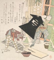 Preparations for the New Year, from Spring Rain Surimono Album (Harusame surimono-jo, vol...., 1817. Creator: Totoya Hokkei