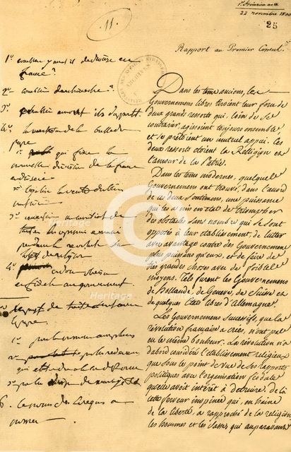 Preparatory notes for the Concordat, 22 November 1800, (1921). Creator: Unknown.