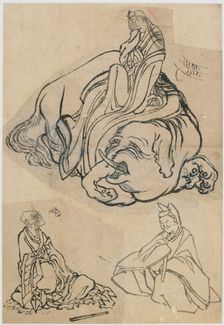 Preparatory sketch for The Courtesan Eguchi as the Bodhisattva Fugen..., Edo period, c1806-1811. Creator: Hokusai