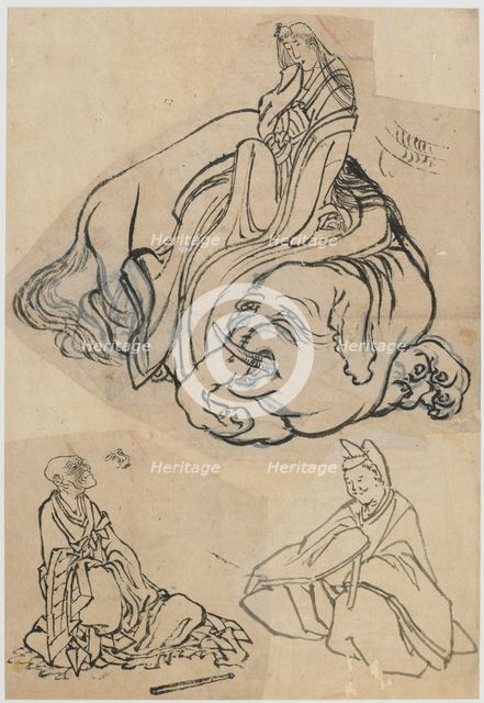 Preparatory sketch for The Courtesan Eguchi as the Bodhisattva Fugen..., Edo period, c1806-1811. Creator: Hokusai.