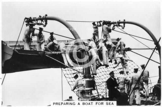 Preparing a boat for sea, 1937. Artist: Unknown