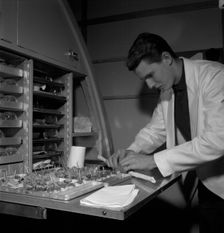 Preparing food, SAS cabin crew school, Bromma, Stockholm, Sweden, 1960. Creator: Torkel Lindeberg