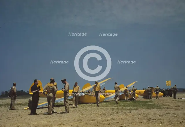 Preparing for take-off at the glider pilot training program, Page Field, Parris Island, S.C., 1942. Creator: Alfred T Palmer.