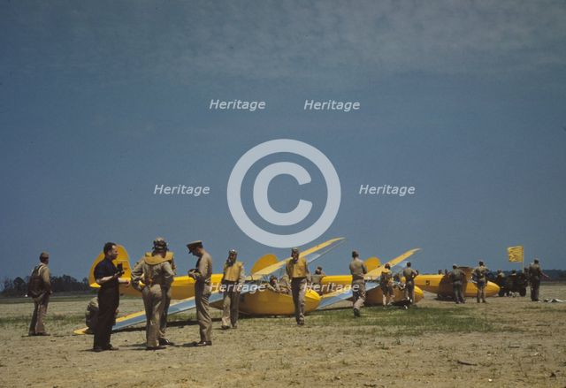 Preparing for take-off at the glider pilot training program, Page Field, Parris Island, S.C., 1942. Creator: Alfred T Palmer.