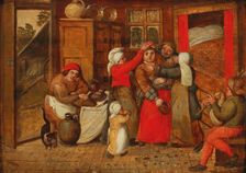 Preparing for the bridal bed, 1570s. Creator: Cleve, Marten van, the Elder (1527-1581)