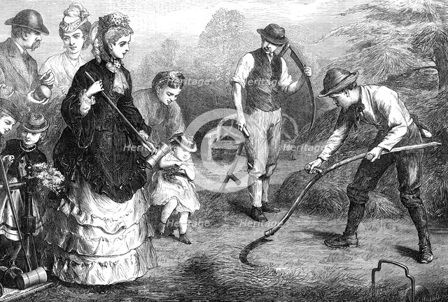 Preparing for croquet, 1871. Creator: Unknown.