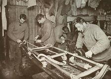 Preparing Sledges for the Polar Journey (Crean, Forde, Lashly, P.O. Evans) c1911, (1913). Artist: Herbert Ponting