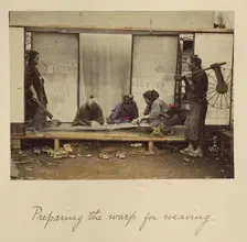 Preparing the Warp for Weaving, about 1873-1883. Creator: Shinichi Suzuki I