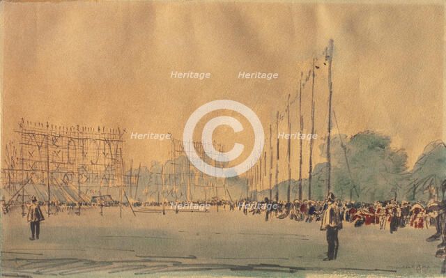 Preparing the Peace Illuminations at Hyde Park #2, 1919. Creator: David Muirhead Bone.