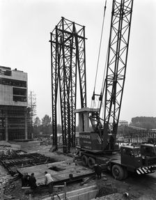 Preparing to lift a fabricated section on the site of Coleshill Gas Works, Warwickshire, 1962. Artist: Michael Walters