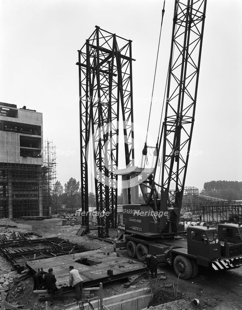 Preparing to lift a fabricated section on the site of Coleshill Gas Works, Warwickshire, 1962. Artist: Michael Walters