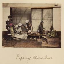 Preparing Tobacco Leaves, about 1873-1883. Creator: Shinichi Suzuki I