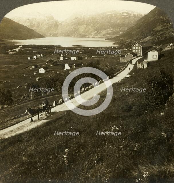 'Pretty mountain-walled village and lake of Roldal, in rugged Western Norway', c1905. Creator: Unknown.