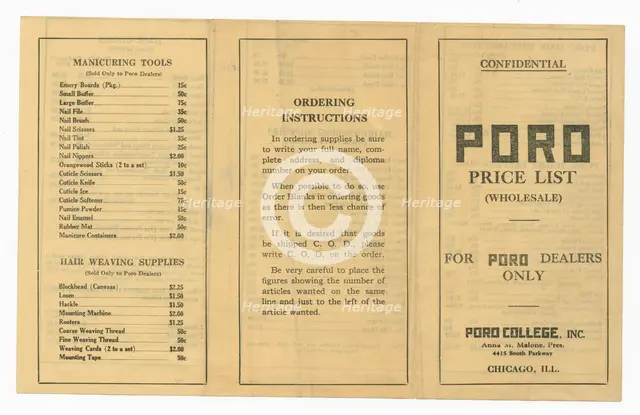Price list for dealers of Poro products, 1915-1953    . Creator: Unknown.