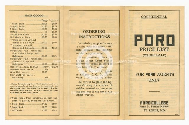 Price list for dealers of Poro products, 1915-1953    . Creator: Unknown.