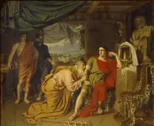 Priam tearfully supplicates Achilles, begging for Hector's body, 1824. Artist: Ivanov, Alexander Andreyevich (1806-1858)