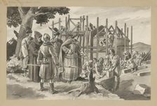 Pribina builds a Christian church in Nitra, 1937. Creator: Andrej Kovacik