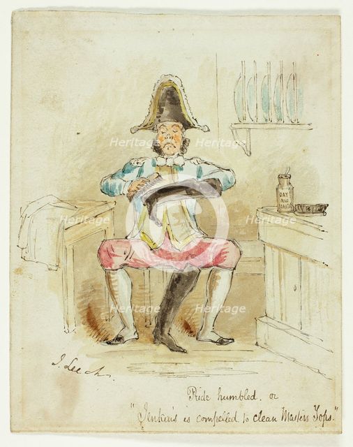 'Pride Humbled or "Jenkins is Compelled to Clean Master's Tops"', 1840-50.  Creator: John Leech.