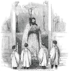 Priest of the Greek Church reading the Gospel at the Altar, 1850. Creator: Unknown