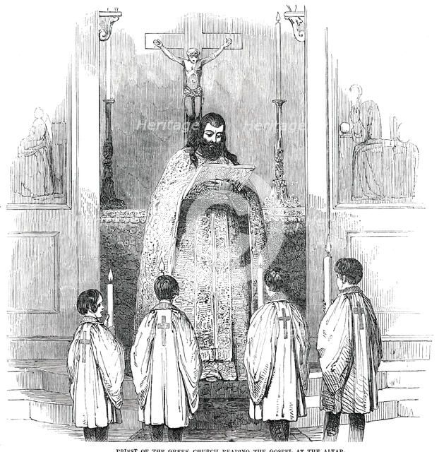 Priest of the Greek Church reading the Gospel at the Altar, 1850. Creator: Unknown.